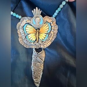 Sweet Bird Studios- Unique wearable shrine Necklace with Blue Beads